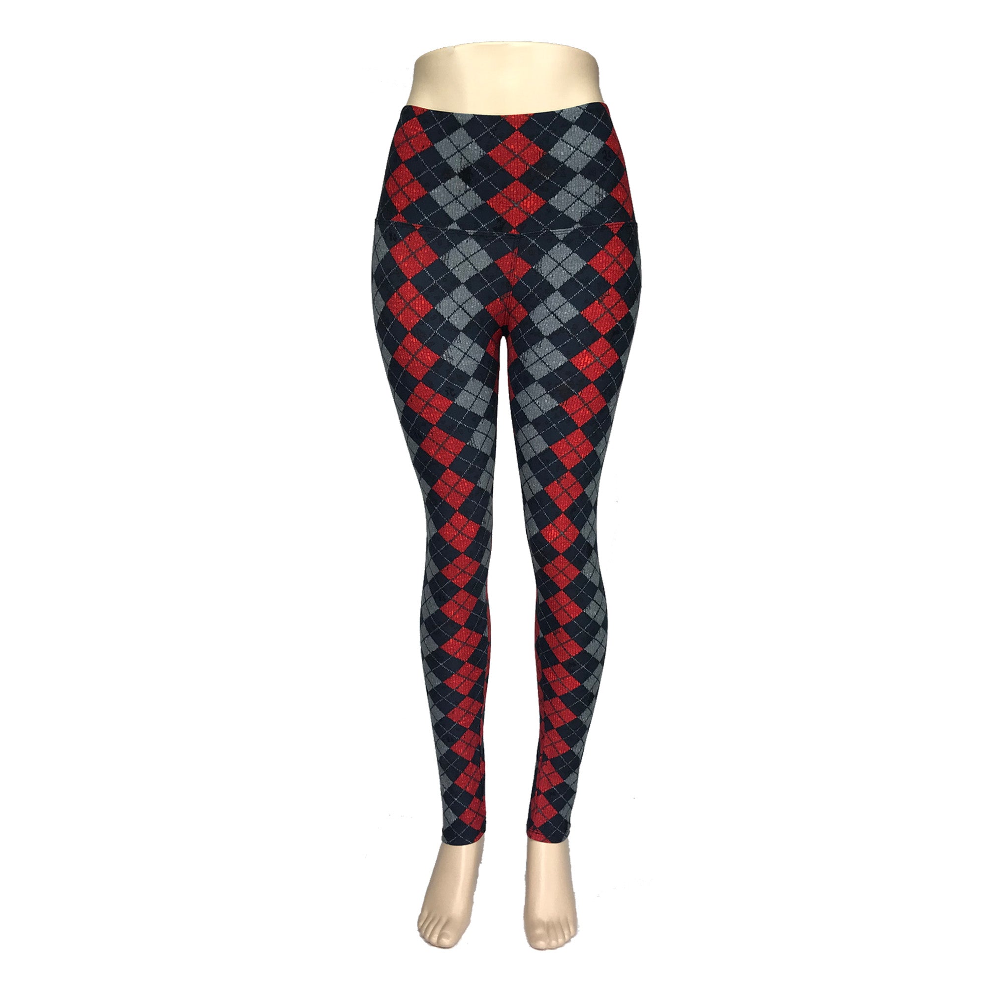Gray & Red Argyle Yoga Band Legging