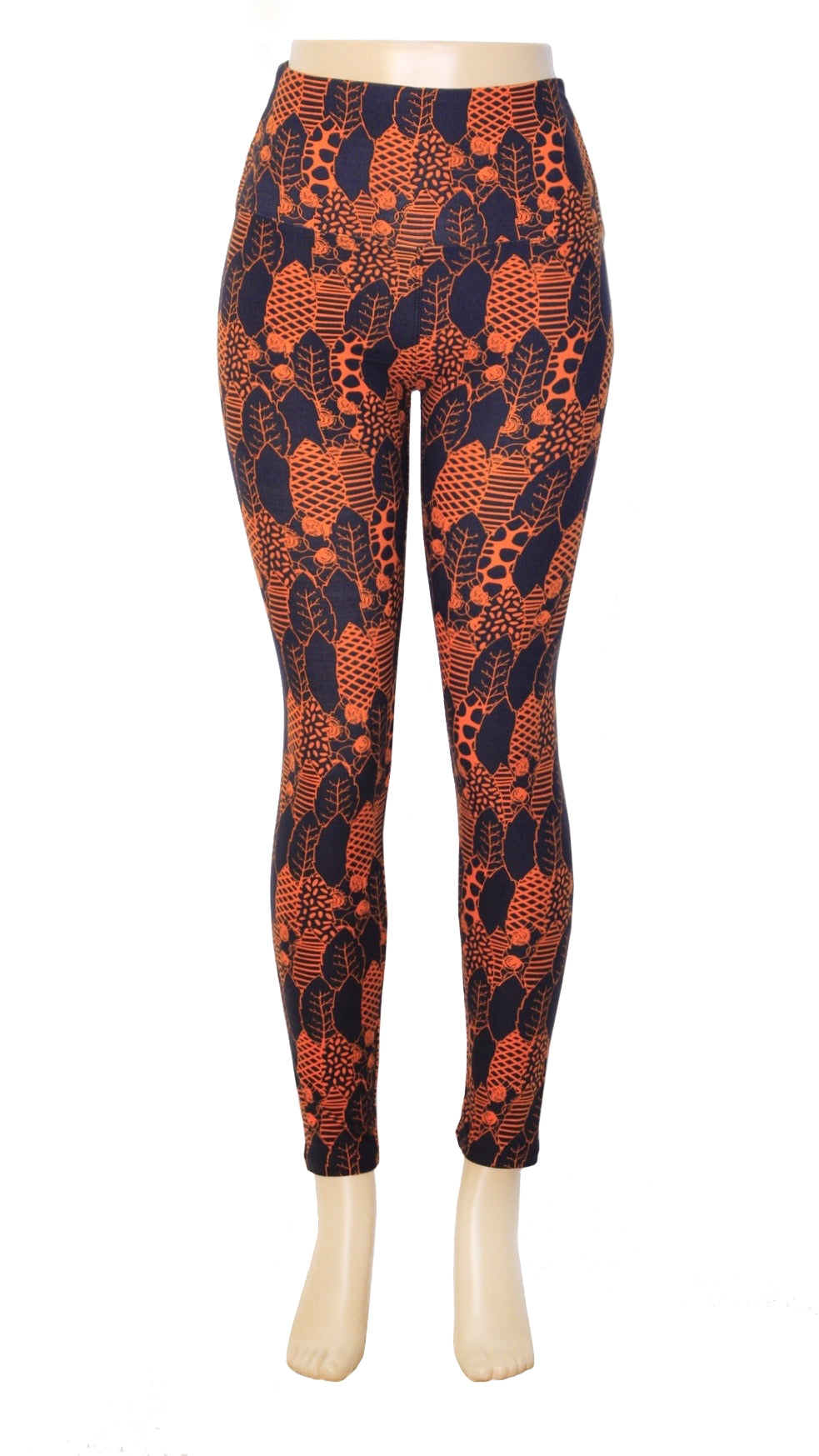 Orange Geo Leaves Yoga Band Legging